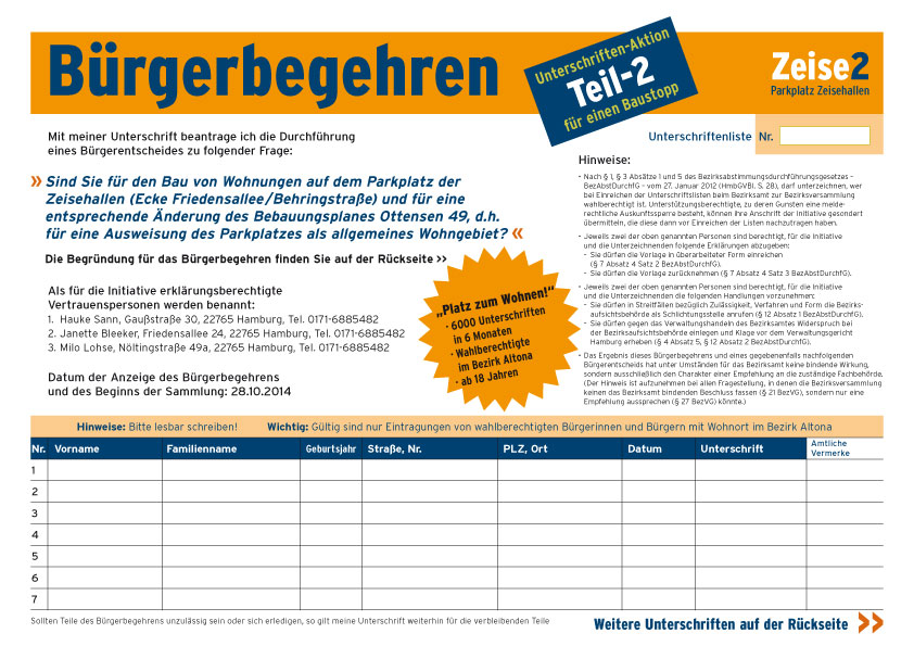 Bürgerbegehren erreicht vorzeitig die notwendige Zahl von Unterschriften Bürgerbegehren erreicht vorzeitig die notwendige Zahl von Unterschriften