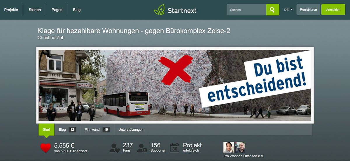 Crowdfunding-Ziel erreicht: 5.555,- Euro für Klage gegen Zeise-2 Crowdfunding-Ziel erreicht: 5.555,- Euro für Klage gegen Zeise-2